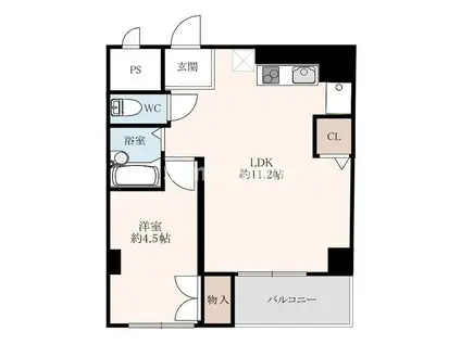 マブランシェット弦月(1LDK/4階)の間取り写真