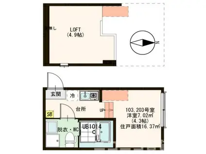 ハーモニーテラス北小岩IX(ワンルーム/2階)の間取り写真