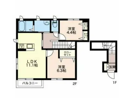 ボンヌールMOCO(2LDK/2階)の間取り写真