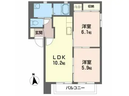 ローゼンハウス B(2LDK/2階)の間取り写真