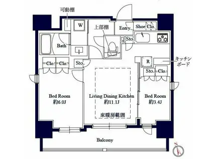 グランパセオ八丁堀Ⅱ(2LDK/7階)の間取り写真