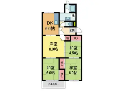 逆瀬台2号棟(4DK/5階)の間取り写真