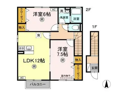 ヴィスタ桑田 VIII棟(2LDK/2階)の間取り写真