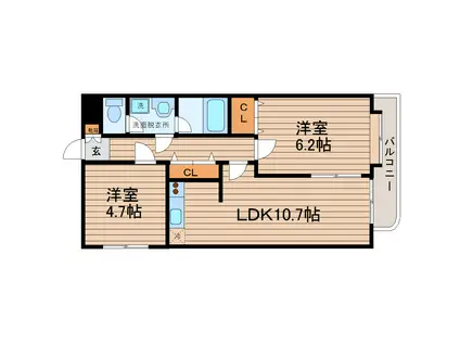 ベルメゾン新田東(2LDK/7階)の間取り写真
