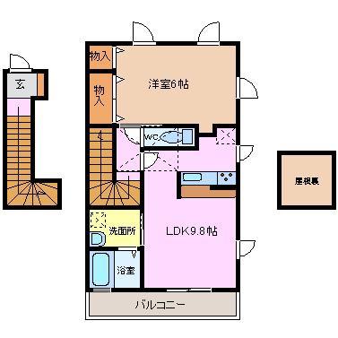 レーヴ グランディス B(1LDK/2階)の間取り写真