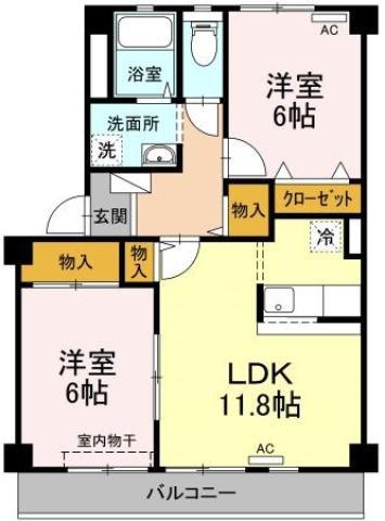 フォブール佐古A(2LDK/3階)の間取り写真