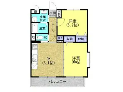 エスターテ(2DK/1階)の間取り写真