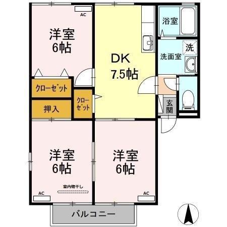 サンヴェール A棟(3DK/2階)の間取り写真