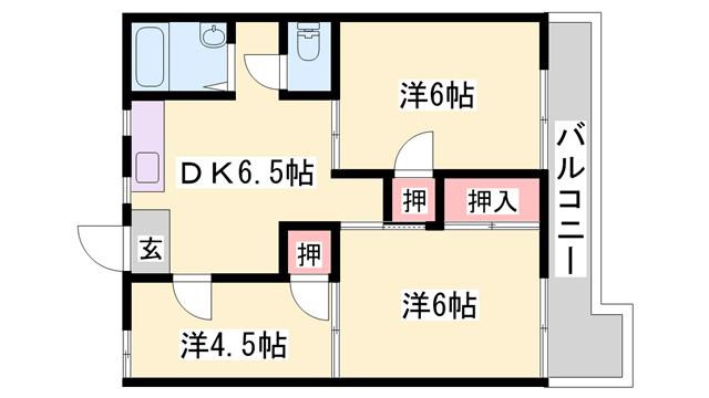 グリーンハイツはりまB棟(3DK/1階)の間取り写真