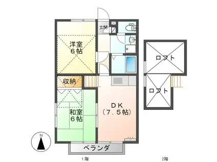 ルネッサンスI(2DK/2階)の間取り写真
