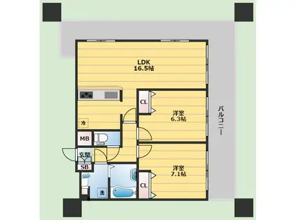 アーバネックス豊中桜塚(2LDK/3階)の間取り写真