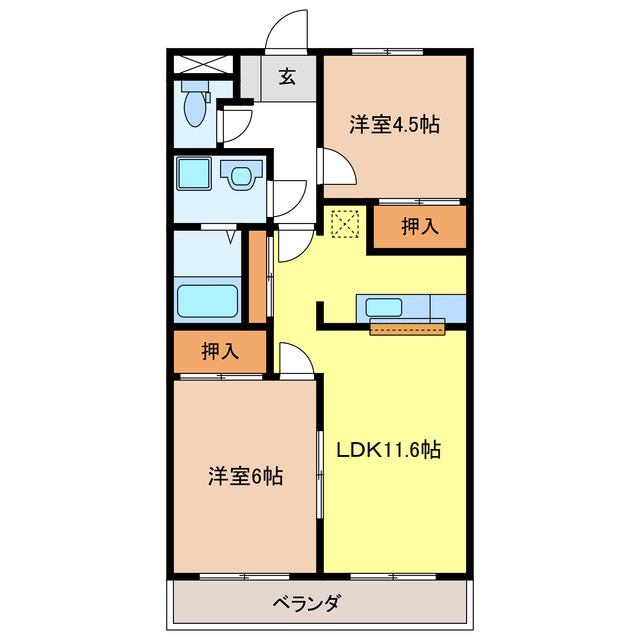 ハイツスイートドリーム A・B(2LDK/2階)の間取り写真