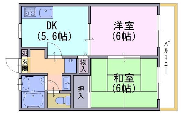 ロイヤルK3(2DK/2階)の間取り写真