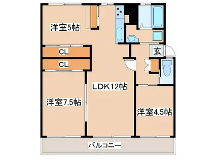 高倉台12団地62号棟(3LDK/5階)の間取り写真