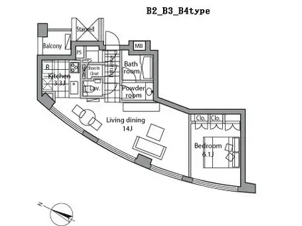レジディアタワー乃木坂(1LDK/10階)の間取り写真