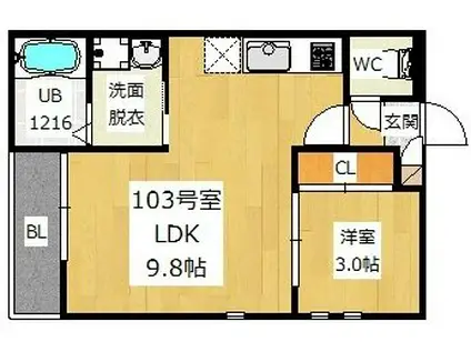 GRANDTIC KRSII(1LDK/1階)の間取り写真