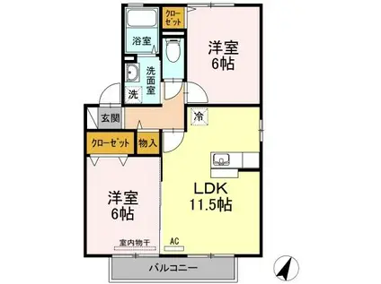 パラシオン(2DK/2階)の間取り写真