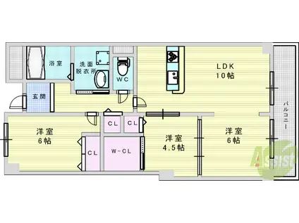 パークアヴェニュー緑地(2LDK/1階)の間取り写真