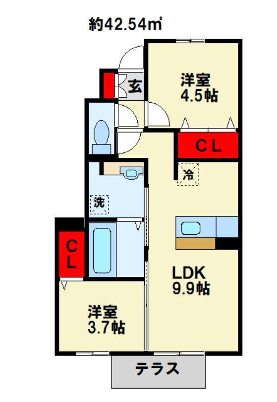 ポサーダ本城(2LDK/1階)の間取り写真