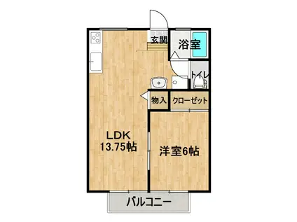 サンシティ西割B棟(1LDK/2階)の間取り写真