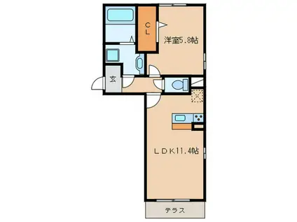 エーデルハイムクロダII(1LDK/1階)の間取り写真