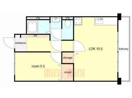 ビレッジハウス南清水タワー1号棟(1LDK/6階)の間取り写真
