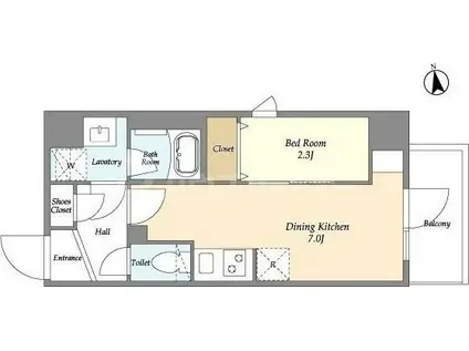 グランカーサ上野松が谷(1DK/8階)の間取り写真