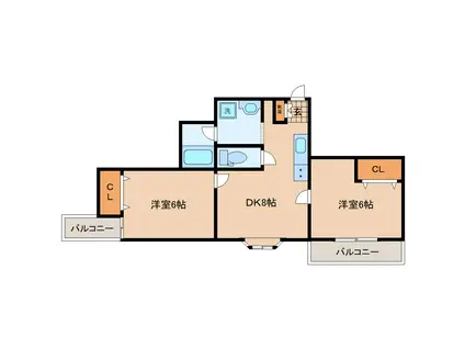 ベルコムン原町(2DK/3階)の間取り写真