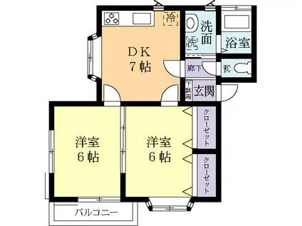 プリエールB(2DK/1階)の間取り写真