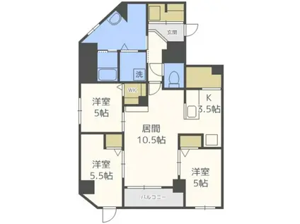 フランセレジデンシア スイート南麻生(3LDK/4階)の間取り写真