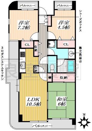 地下鉄名城線 八事日赤駅 徒歩6分 7階建 築38年(3LDK/3階)の間取り写真