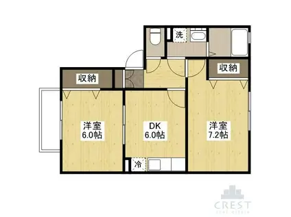 サンスタレ新涯VI B棟(2DK/2階)の間取り写真