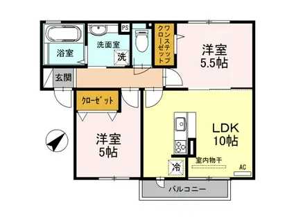 ベルデュール(2LDK/2階)の間取り写真