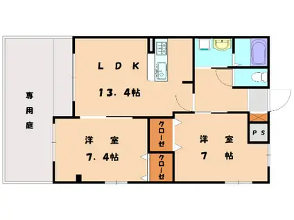 グランドハイム福津(2LDK/1階)の間取り写真