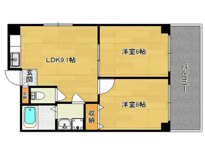 阪急京都線 西院駅(阪急) 徒歩2分 9階建 築28年(2LDK/2階)の間取り写真