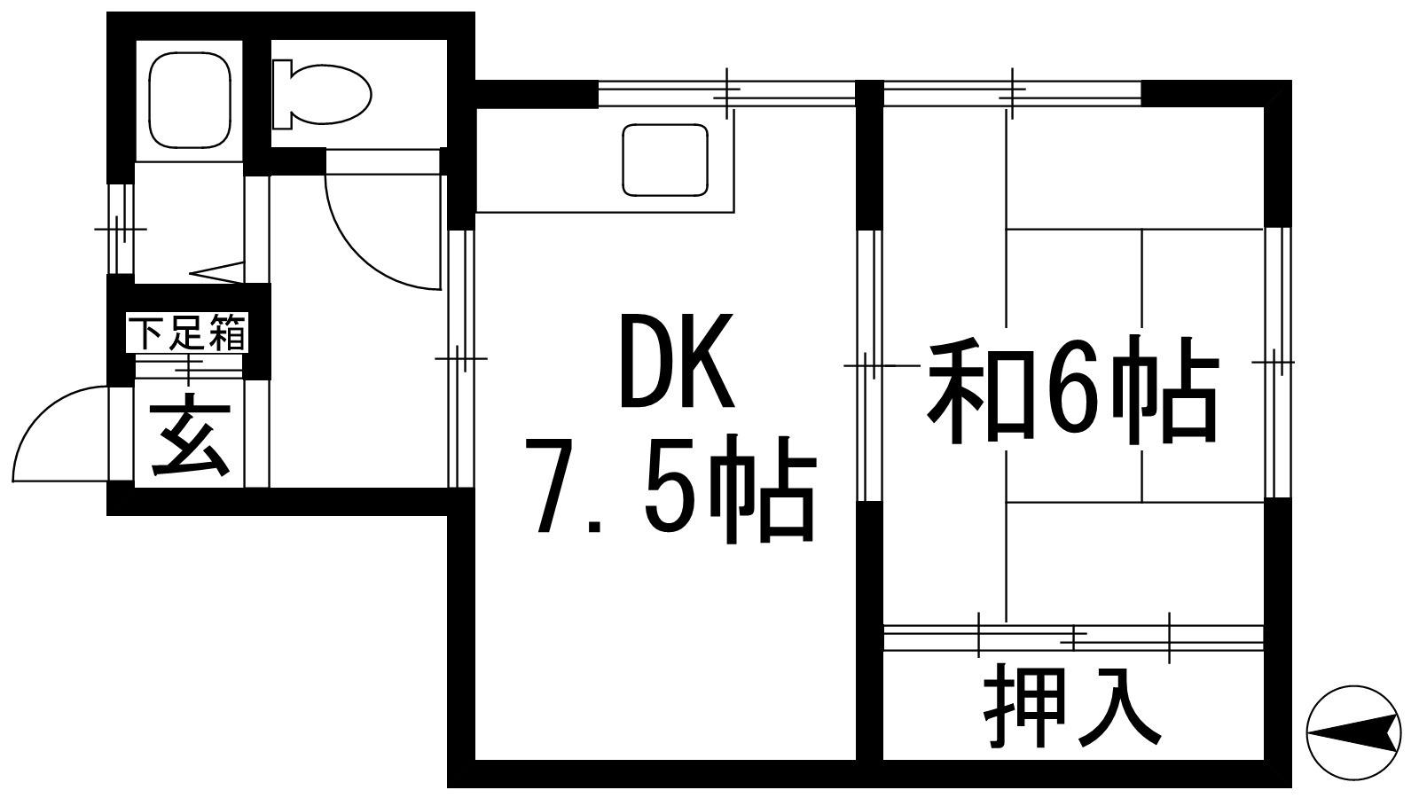 緑荘(1DK/2階)の間取り写真