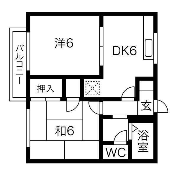 リバーサイド大竹A(2DK/1階)の間取り写真