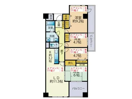 柏原マンション(4LDK/5階)の間取り写真
