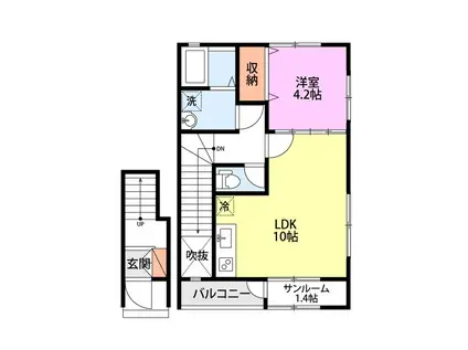 ＪＲ信越本線 越後石山駅 徒歩5分 2階建 築9年(1LDK/2階)の間取り写真