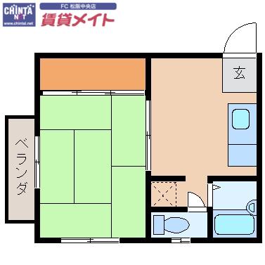 松相ハイツII(1DK/1階)の間取り写真