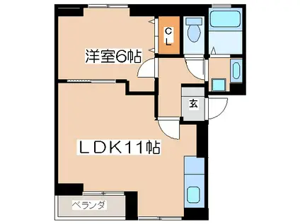 グリーンヒル(1LDK/2階)の間取り写真