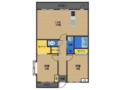 TAS1(2LDK/3階)の間取り写真