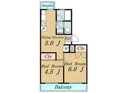 コーポ飛鳥(2DK/2階)の間取り写真