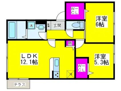 フェニーチェ浜寺(2LDK/1階)の間取り写真