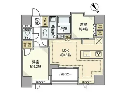 グリーンパーク日本橋堀留町(2LDK/4階)の間取り写真