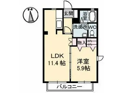 バリュージュヤシマII(1LDK/1階)の間取り写真