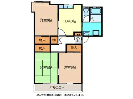 カーサ白楊(3DK/2階)の間取り写真