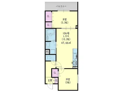 クリエオーレ大庄北(2LDK/1階)の間取り写真