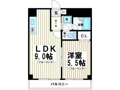 ピアサン烏山(1LDK/4階)の間取り写真