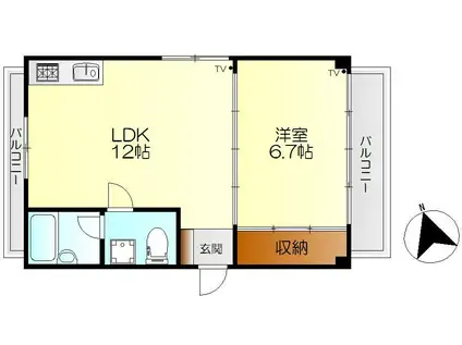 山田ビル(1LDK/2階)の間取り写真